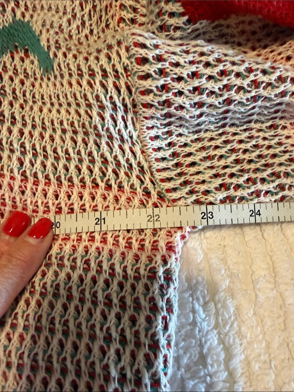 Floral Crochet Cardigan Sweater - Red & Teal on Cream - Picture 6 of 6